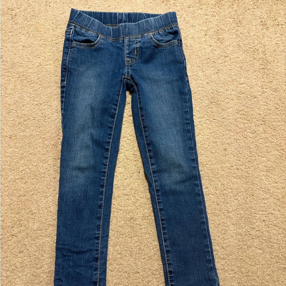 Stylish Blue Denim skinny Jeans, elastic waistband, size 5 girls